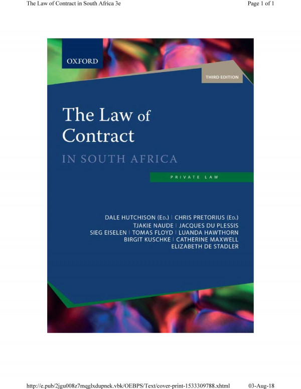 The Law Of Contract In Sa 3e 3rd Edition Dale Hutchison Chris Pretorius