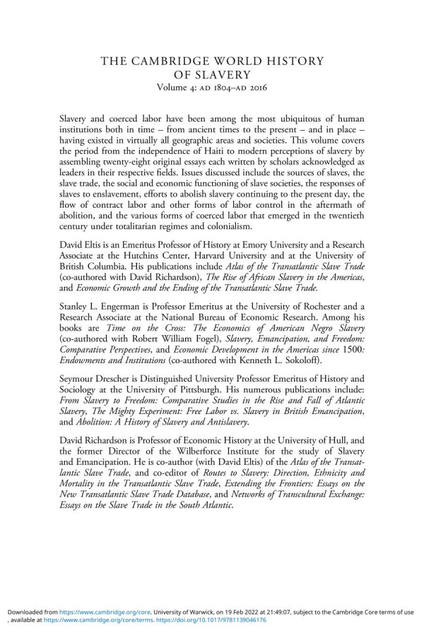 Cambridge World History Of Slavery Ad 1804ad 2016 David Eltis