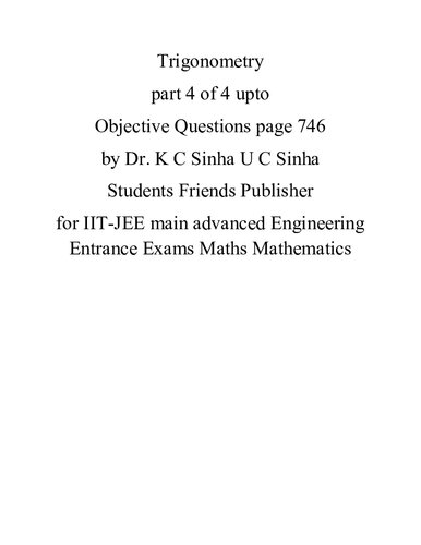 A Textbook Of Trigonometry For Intermediate And Engineering Competitions K C Sinha And U C Sinha