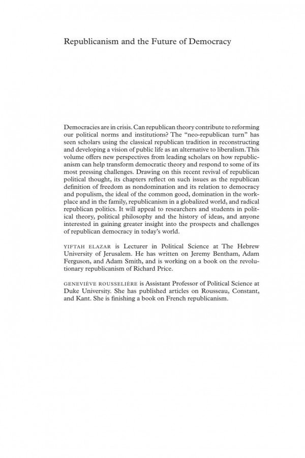 Republicanism And The Future Of Democracy Yiftah Elazar Genevi Ve Rousseli Re Edit