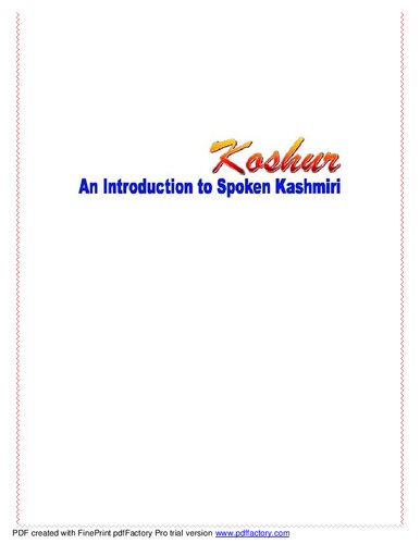 Koshur An Introduction To Spoken Kashmiri Coll