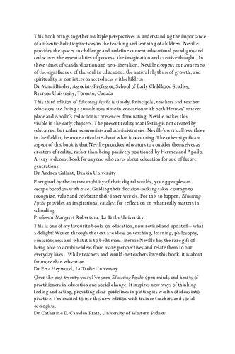 Educating Psyche Imagination Emotion And The Unconscious In Learning Dr Bernie Neville