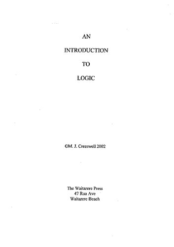 An Introduction To Logic M J Cresswell