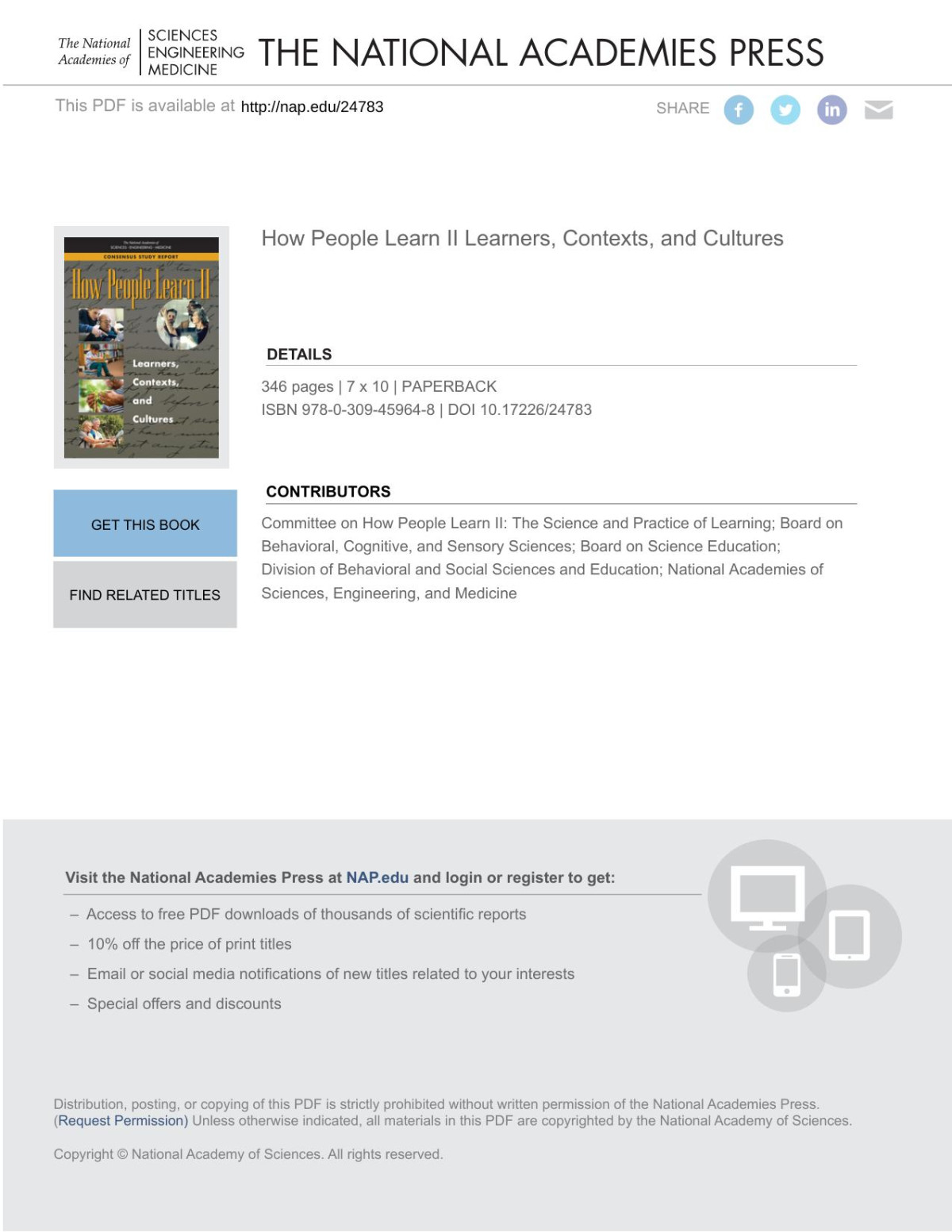 How People Learn Ii Learners Contexts And Cultures National Research Council