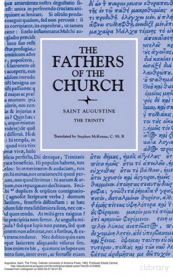 The Trinity Fathers Of The Church Patristic Series Vol 45 Saint Augustine