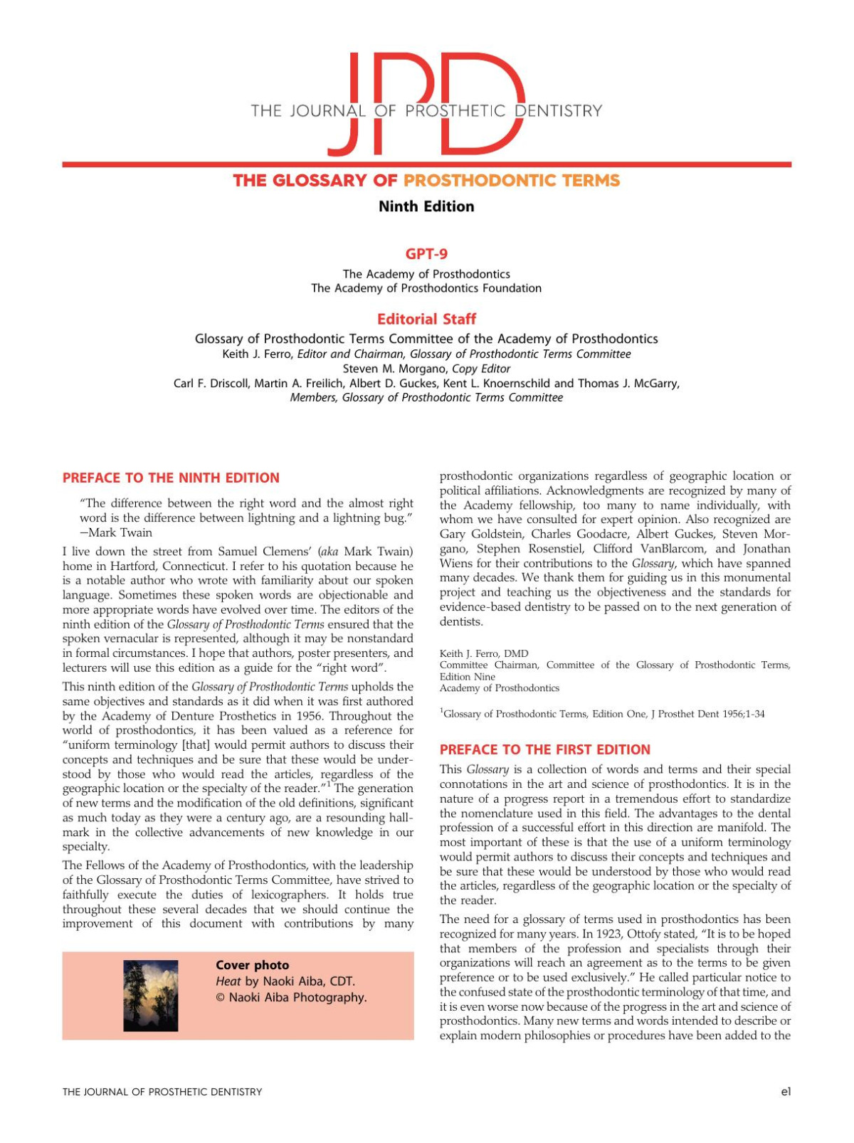 The Glossary Of Prosthodontic Terms Ninth Edition Gpt9 Dentistry