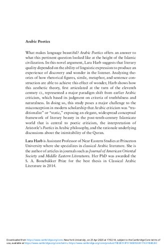 Arabic Poetics Aesthetic Experience In Classical Arabic Literature Lara Harb