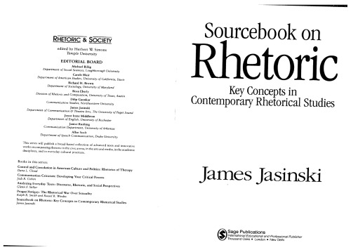 Sourcebook On Rhetoric Key Concepts In Contemporary Rhetorical Studies 1st James Jasinski