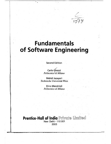 Fundamentals Of Software Engineering 2nd Carlo Ghezzi Mehdi Jazayeri