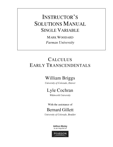 Instructors Solution Manual Calculus Early Transcendentals 2011 William Briggs