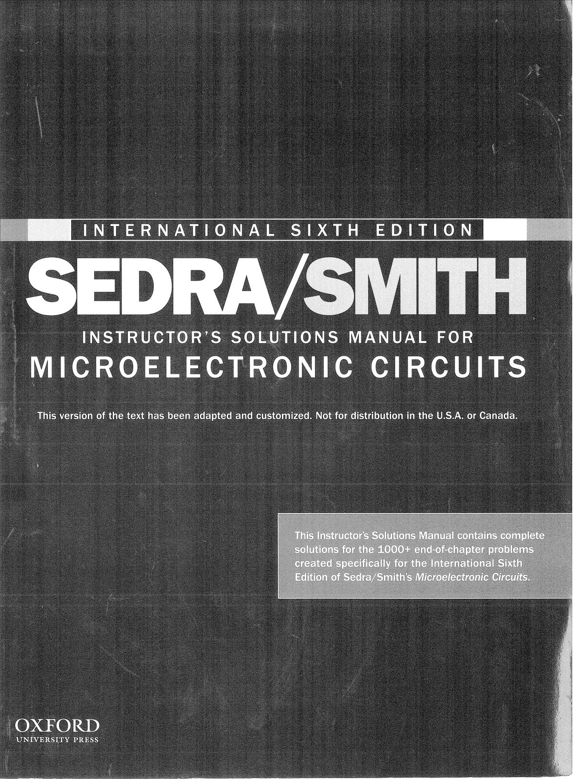 Instructors Solution Manual For Microelectronic Circuits International 6th Edition International 6th Adel S Sedra
