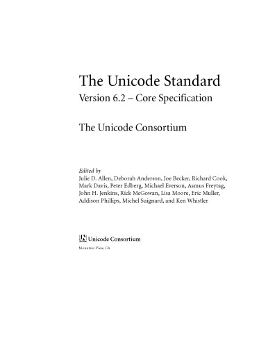The Unicode Standard Version 62 Core Specification Edited By Julie D Allen
