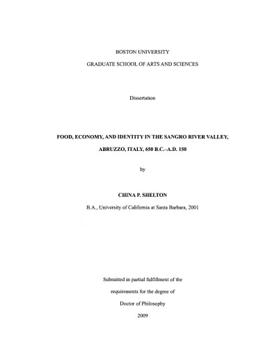 Food Economy And Identity In The Sangro River Valley Abruzzo Italy 650 Bcad 150 1st Edition China P Shelton