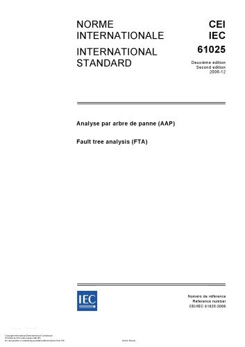 International Standard Cei Iec 61025 Fault Tree Analysis Fta 2nd Ed Prepared By Iec Technical Committee 56