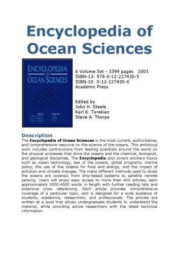 Encyclopedia Of Ocean Sciences John H Steele Steve A Thorpe Karl K Turekian