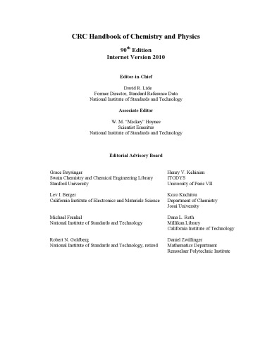 Crc Handbook Of Chemistry And Physics 90th Ed Internet Ed D Lide
