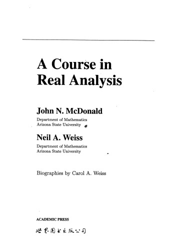 A Course In Real Analysis J Mcdonald N Weiss