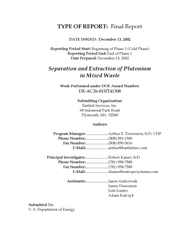 Separation And Extraction Of Plutonium In Mixed Waste