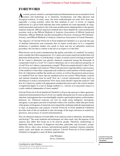 Current Protocols In Food Analytical Chemistry J Whitaker