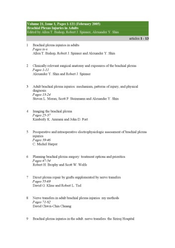 Brachial Plexus Injuries In Adults An Issue Of Hand Clinics A Bishop