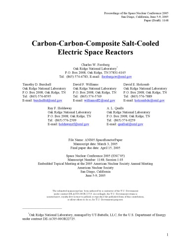 Article Carboncarbon Composite Moltensalt Cooled Space Reactors Charles W Forsberg