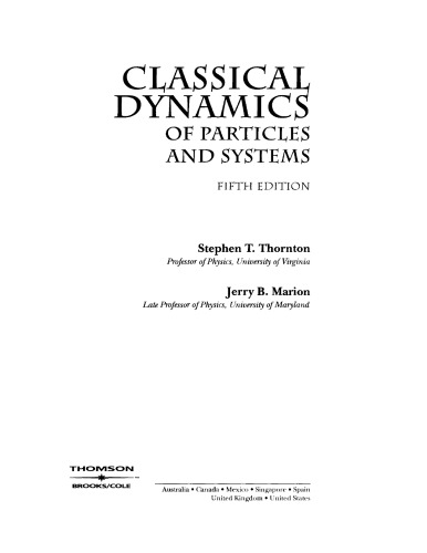 Classical Dynamics Of Particles And Systems 5th Edition S Thornton