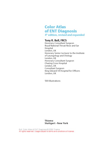Color Atlas Of Ent Diagnosis 4th Ed T Bull