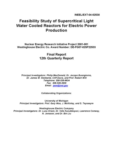 Feasibility Study Supercritical Lwrs For Electrical Power Prodn