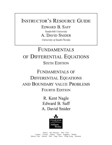 Fundamentals Of Differential Equations 6e Boundary Value Problems 4e Instructors Resrouces 6th Edition Edward B Saff