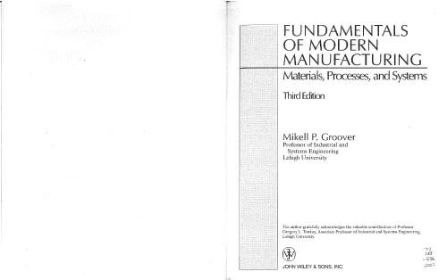 Funds Of Modern Mfg Materials Processes And Systems 3rd Ed M Groover