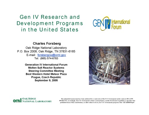 Gen Iv Reactor Rd Programs In The Us Pres Slides