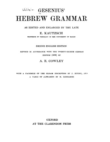 Genesius Hebrew Grammar 2nd Ed E Kautzsch