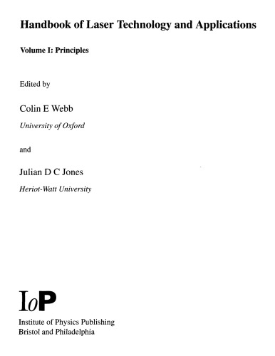 Handbook Of Laser Tech And Applns Vol 1 Principles C Webb