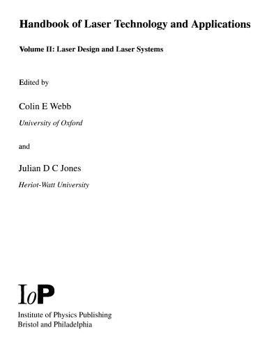 Handbook Of Laser Tech And Applns Vol 2 Laser Design Systems C Webb