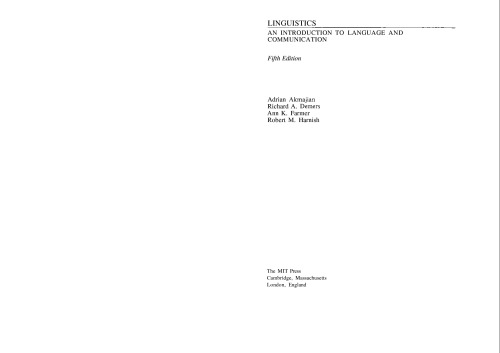 Linguistics An Intro To Language And Comm 5th Ed A Akmajian