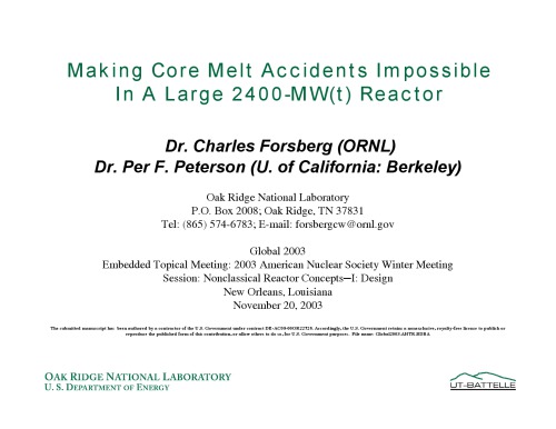 Making Coremelt Accidents Impossible In A Large Reactor Pres Slides