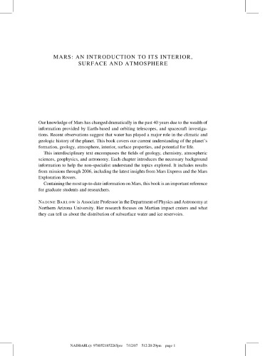 Mars An Introduction To Its Interior Surface And Atmosphere N Barlow