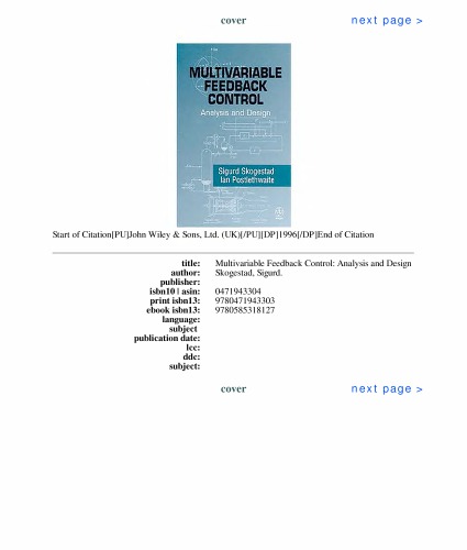 Multivariable Feedback Control Analysis And Design S Skogestad