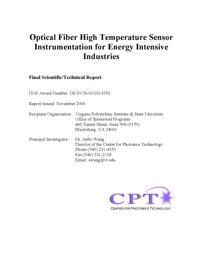 Optical Fiber Hightemp Sensor Instrumentation For Energyintensive Industries