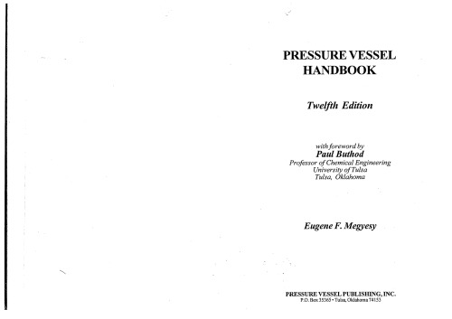 Pressure Vessel Handbook 12 Ed 12th Ed Megyesy E