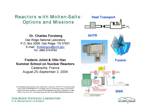 Reactors With Molten Salts Options And Missions Pres Slides