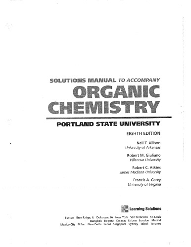 Solutions Manual To Acc Organic Chem 8th Ed N Allison Et Al