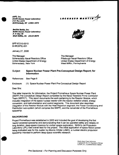 Space Nuclear Powerplants Preconceptual Design Report