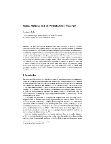 Spatial Statistics And Micromechanics Of Materials Mtls Sci K Mecke