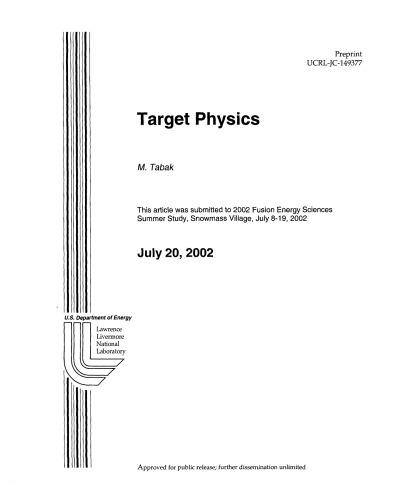 Article Target Physics From Fusion Energy Sciences Summer Study M Tabak