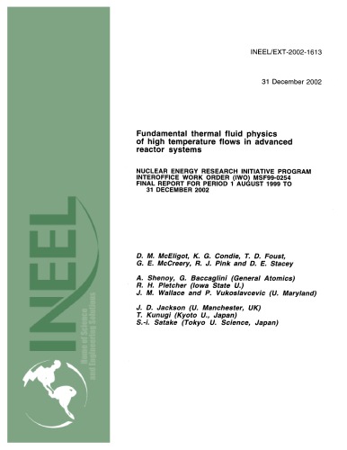 Thermal Fluid Physics High Temp Flows In Advanced Reactor Systems Us Department Of Energy