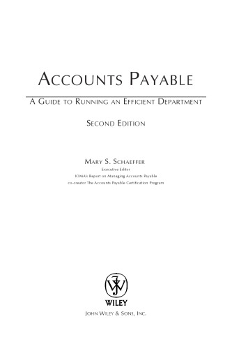 Accounts Payable A Guide To Running An Efficient Department 2nd Ed Mary S Schaeffer