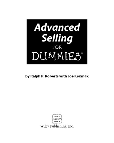 Advanced Selling For Dummies Ralph R Roberts Joe Kraynak