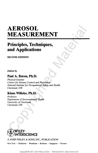Aerosol Measurement Principles Techniques And Applications Paul A Baron Klaus Willeke