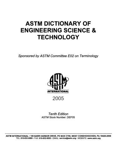 Astm Dictionary Of Engineering Science Technology Astm Committee E02 On Terminology
